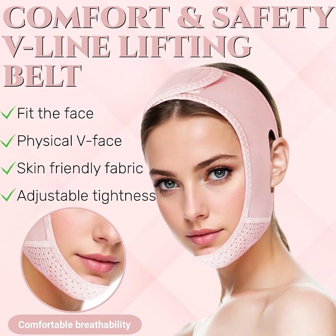 ROWMATE V Line Lifting Mask Chin strap for sleeping, V Line Lifting Mask for Women,Jaw Exerciser，Medium,LightPink