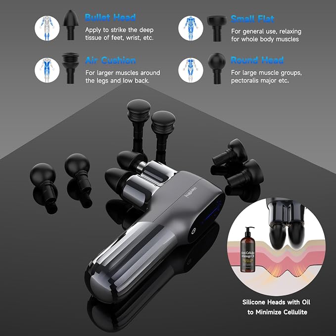 F5 Dual-Head Massage Gun, 9mm Deep Tissue, 5 Speeds, 4 Heads | Deep Tissue Percussion Massager for Pain Relief, Portable Handheld Muscle Recovery Gun for Athletes, Travel