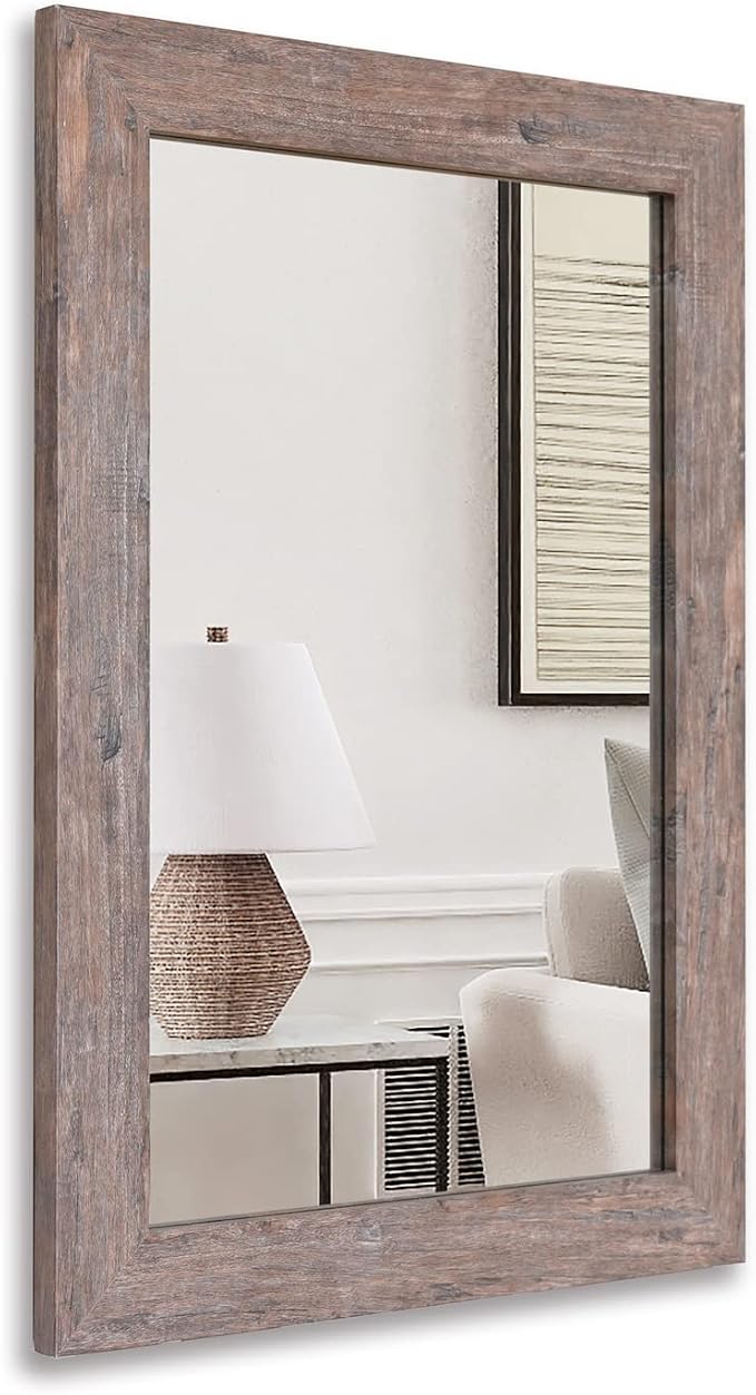 Syndra Rectangular Mirror with Frame Rustic 20x28‘’ Wall Mounted Rustic Vanity Mirror with Large Wood Frame Farmhouse Bathroom Mirror, for Bedroom, Living Room, Entryway Wall Decor(Natural)