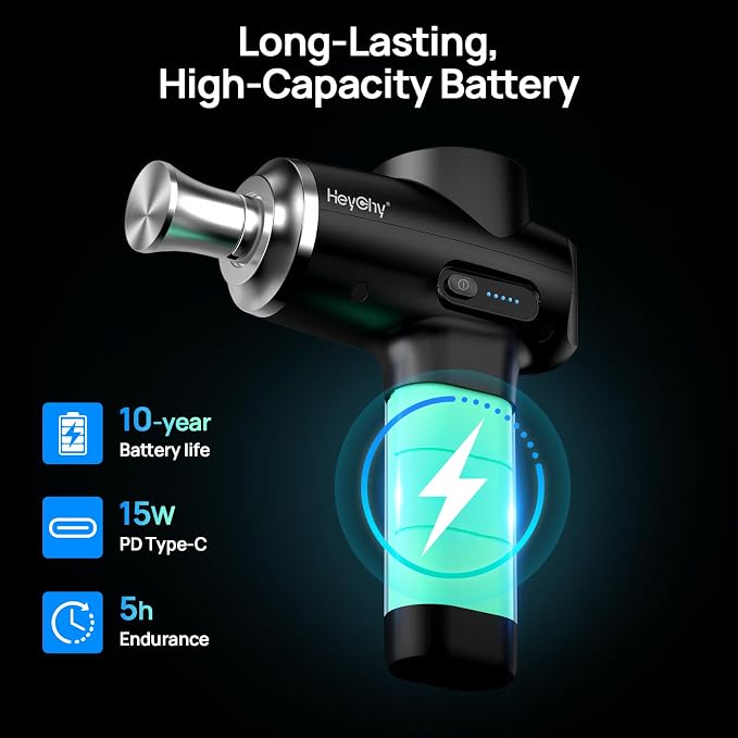 HEYCHY Massage Gun with Hot and Cold Therapy, Deep Tissue Muscle Massager with Titanium Alloy Head and 12mm Amplitude for Back Neck Shoulder Recovery, Home Gym Workout, Athletes, FSA Eligible, HSA