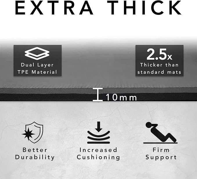 Large Exercise Mat – Extra Thick 10mm Workout Mat (72"x32") – Non-Slip TPE Yoga Mat for Women & Men – Pilates, HIIT, Fitness & Home Gym Mat – Includes Free Carry Bag