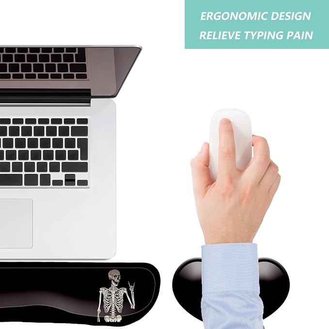 Keyboard Wrist Rest Mouse Wrist Support Set, Memory Foam Wrist Rest Pad for Computer Laptop Keyboard Mouse, Ergonomic Wrist Cushion Support for Typing Pain Relief, Gaming Home Office, Human Skeleton
