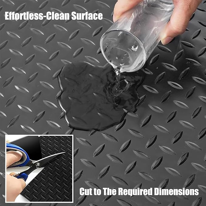 LITA Garage Floor Mat, PVC Flooring Mat Thickened Garage Mats, Heavy Duty Parking Mat Waterproof Nonslip Floor Cover Protector for Car, Trailer, SUV, Basement, Gym (Black) (7 Feet x 68 Feet)
