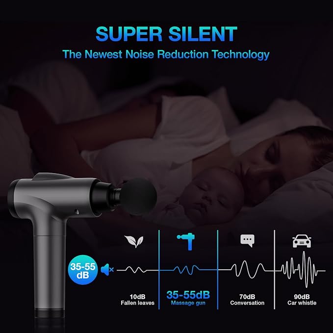 OLsky Massage Gun Deep Tissue 30 Speeds 9 Attachments Handheld (Grey) | Electric Muscle Massager, High-intensity Percussion, Massage Device for Pain Relief, Quiet and Powerful, Ideal for Recovery