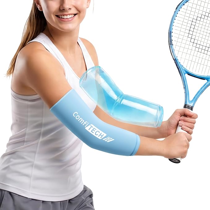 ComfiTECH Youth Elbow Ice Pack Wrap, Tennis Cold Sleeve, Medium | Custom fit for teen elbows delivers 360° cold relief to ease daily sports soreness and joint fatigue