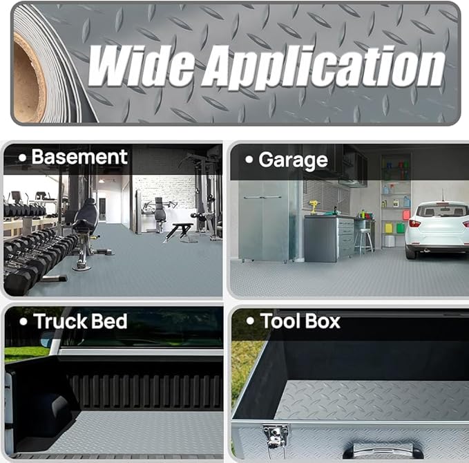 Garage Floor Mat, PVC Flooring Roll Thickened Garage Mats, Heavy Duty Parking Mat Waterproof Nonslip Floor Protector for Car, Trailer, SUV, Basement, Gym (Grey) (7 Feet x 74 Feet)