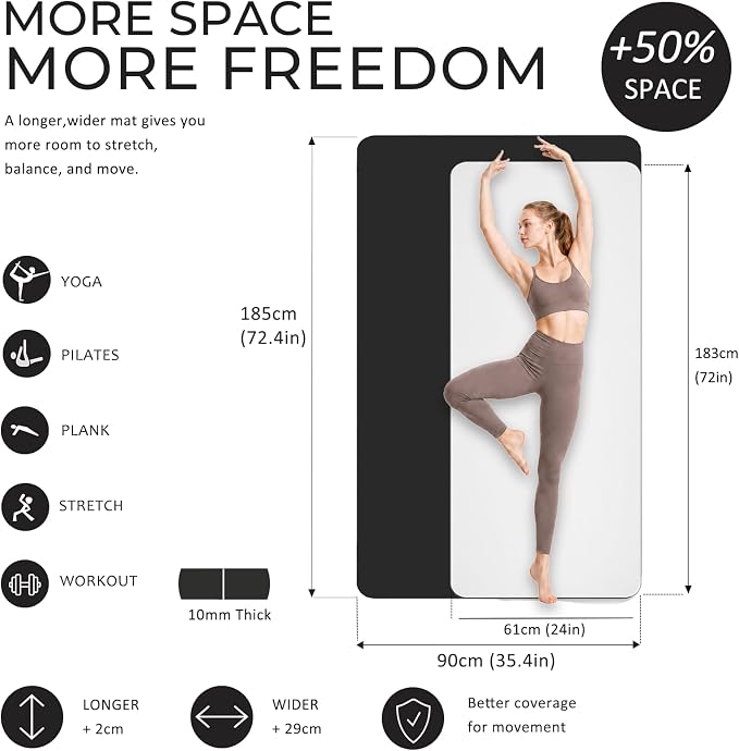 Yoga Mat 72''x24''/35''(8mm/10mm) for Beginners, Thick and Wide Yoga Mat with Carrying Strap for Pilates, Stretching and Home Workout