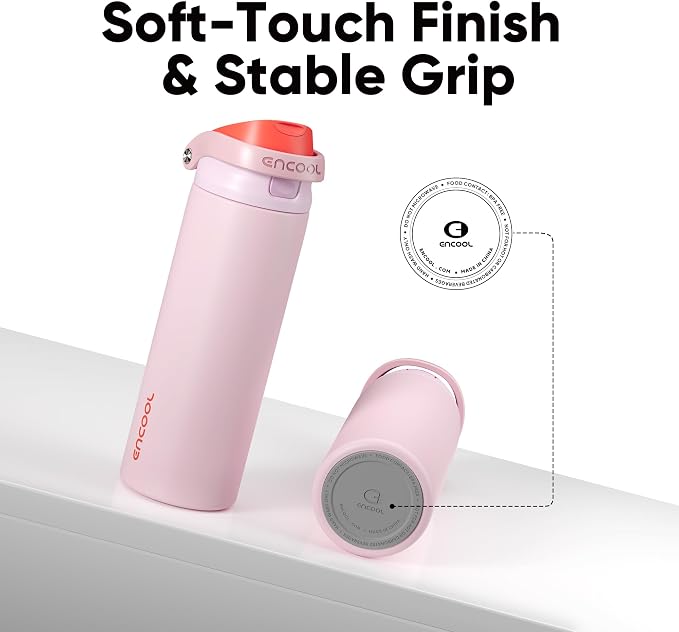 ENCOOL Leakproof Insulated Water Bottle with Straw Dual-Sip Water Bottle Bag-Safe Design for Work, Commute & Gym – Keeps Drinks Cold All Day, 32 oz, Lychee Pink