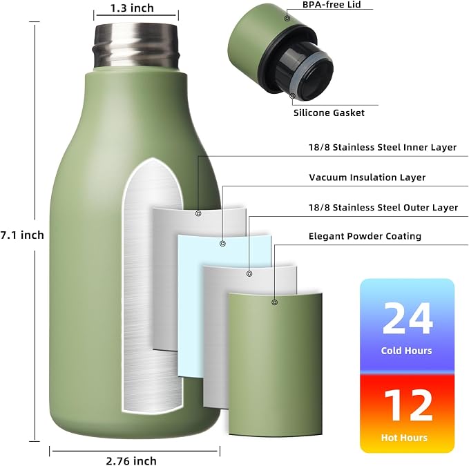 BJPKPK 12oz Insulated Water Bottle, Stainless Steel Bottle with Carry Strap | Keep Cold & Hot Vacuum Insulation, Leak-Proof BPA-Free Design, Slim Bottle Fits Most Cup Holders for Gym, Office & Travel