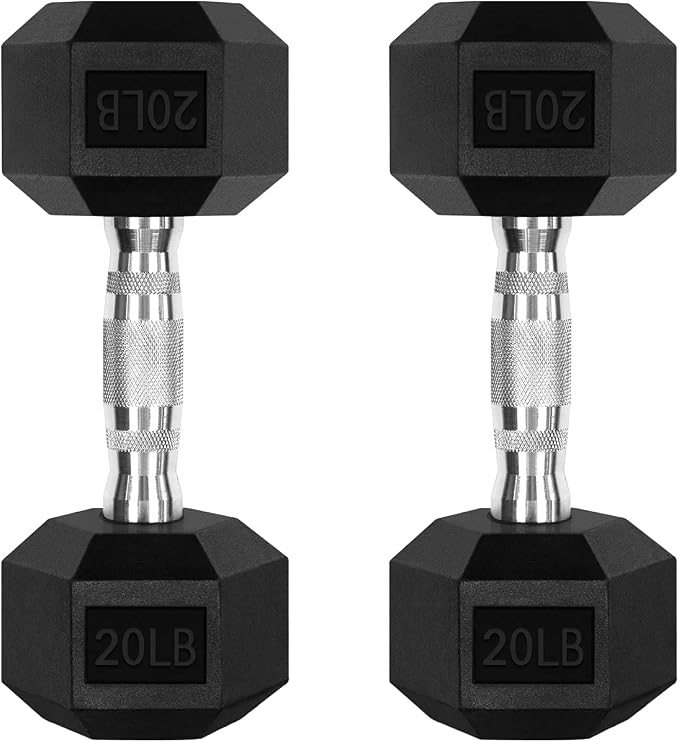RitFit Rubber Coated Hex Dumbbell Weights Set for Home Gym | Cast Iron Core, Anti-Slip Knurled Chrome Handle, Hexagon Anti-Roll, Heavy-Duty Dumbbell Set for Strength Training