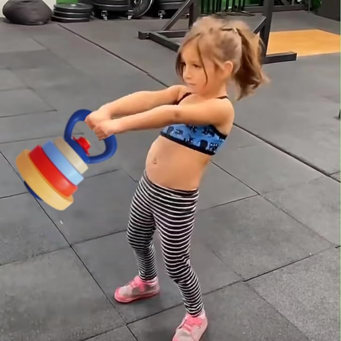 Kids Kettlebell - Fun Exercise Equipment and Stacking Toy Weights - Toddler Gym Workout Toys and Fitness Games - Cool Baby Sports Stuff for Boys and Girls - Adjustable Weight