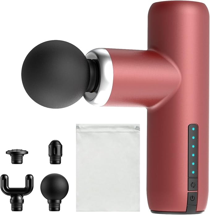 Mini Massage Gun Pocket-Sized Massage Gun Deep Tissue Quiet, Portable Percussion Muscle Travel Massager Gun,Back/Neck Massager for Pain Relief Deep Tissue (Red)
