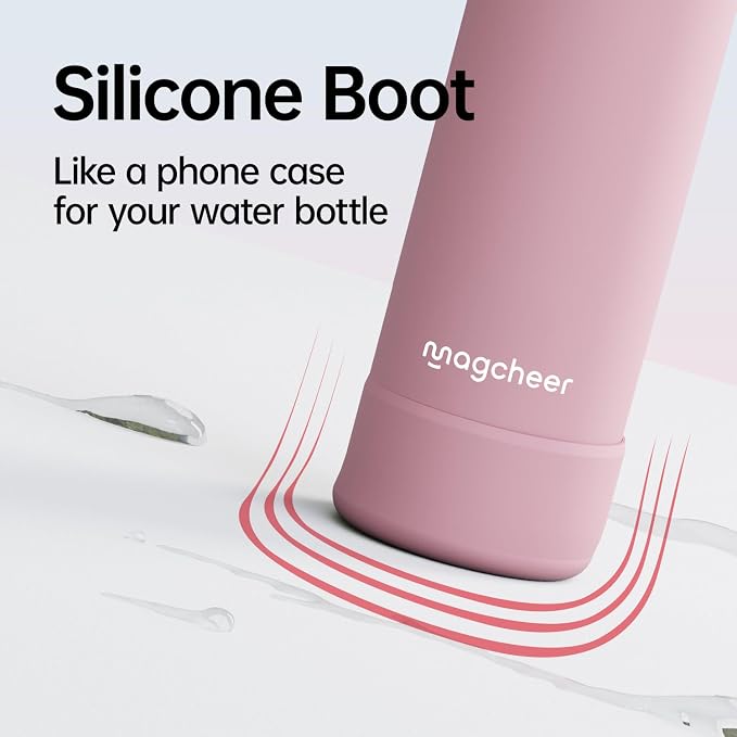 Insulated Magnetic Water Bottle - Reusable Stainless Steel Bottle with MagSafe Compatible Phone Holder - Keeps Cold for 24 Hours - Perfect for Gym, Sports, and Travel - Pink 32oz