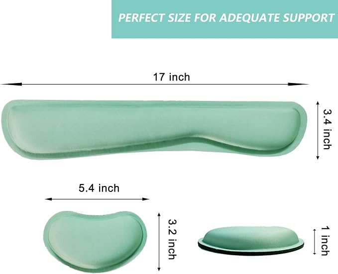 Keyboard Wrist Rest Mouse Wrist Support Set, Memory Foam Wrist Rest Pad for Computer Laptop Keyboard Mouse, Ergonomic Wrist Cushion Support for Typing Pain Relief, Gaming Home Office, Green