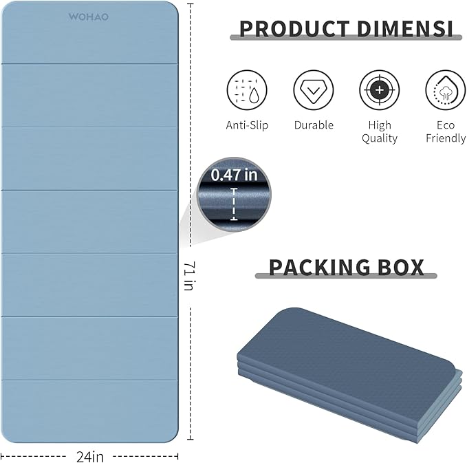 7-Fold Yoga Mat 70"x24" - 1/2 Inch Thick | Folding Exercise Mat, Compact Non-Slip TPE Mat, For Travel, Storage, Yoga & Home Gym, Lightweight & Portable