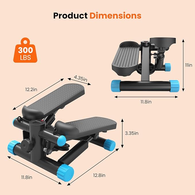 Sweetcrispy Mini Stair Steppers with Resistance Bands for Exercise at Home, Portable Exercise Twist Stepper Machine for Full Body Workout, 300LBS Capacity