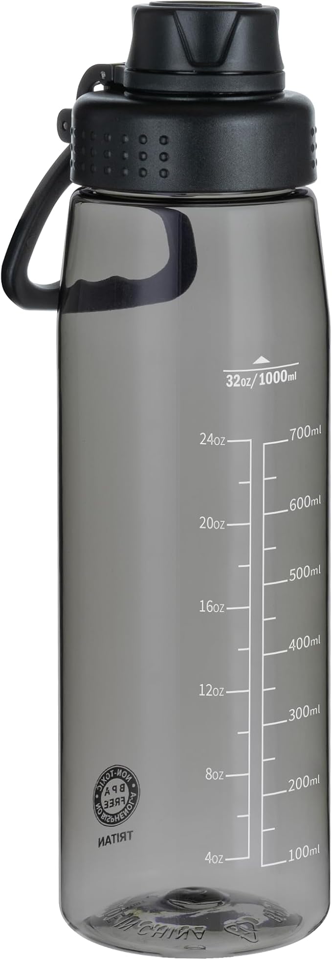 32oz Clear Water Bottle - BPA-Free Tritan Plastic, Fast Flow Spout Lid, Wide Mouth & Leakproof Design Hiking Water Bottle Suitable for Travel, Outdoors, Gym, Travel, Home, School(Black)