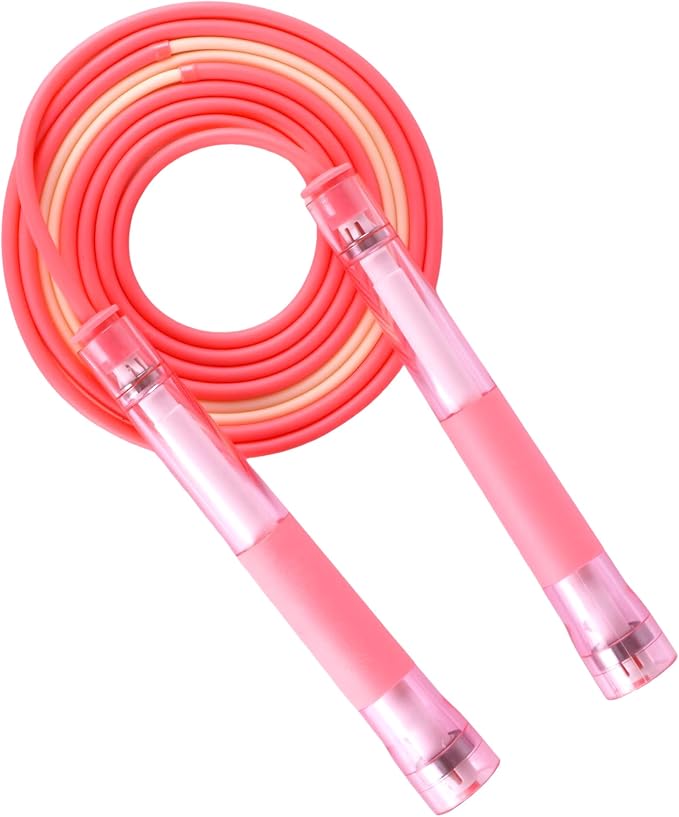 YUEDONG Adjustable Fitness Jump Rope with Dual Bearings for Kids and Adults | Dual bearings, transparent handles, self-locking length adjustment, tangle-free PVC rope, for fitness and school activities