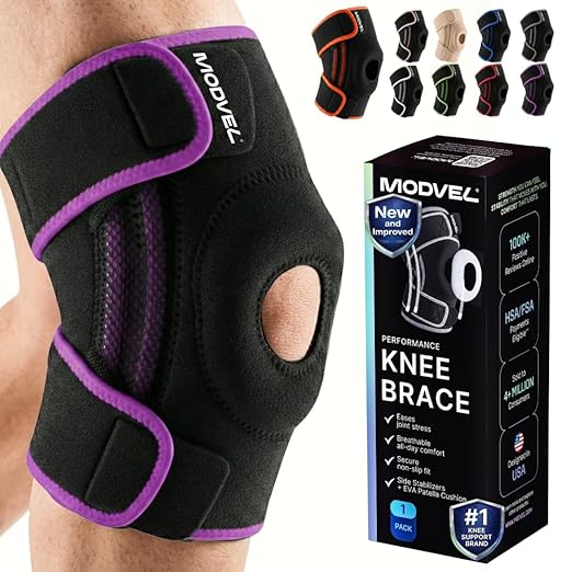 Modvel Knee Brace with Side Stabilizers & Patella Gel Pads for Pain Relief and Joint Support Breathable, Non-Slip Compression Sleeve for Men & Women, Arthritis, Meniscus, ACL Recovery