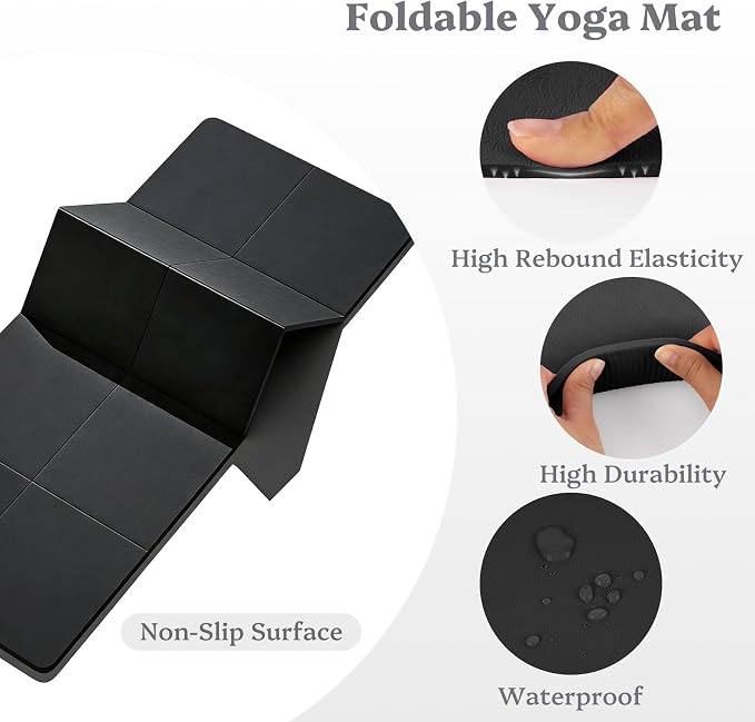 Foldable Yoga Mat Non Slip, Pilates Fitness Mats, 72" x 24" Extra Width ＆ Thick, Anti-Tear Exercise Mat with Carrying Strap and Bag, Workout Mats for Stretching,Yoga Studio,Gym or Home Workouts