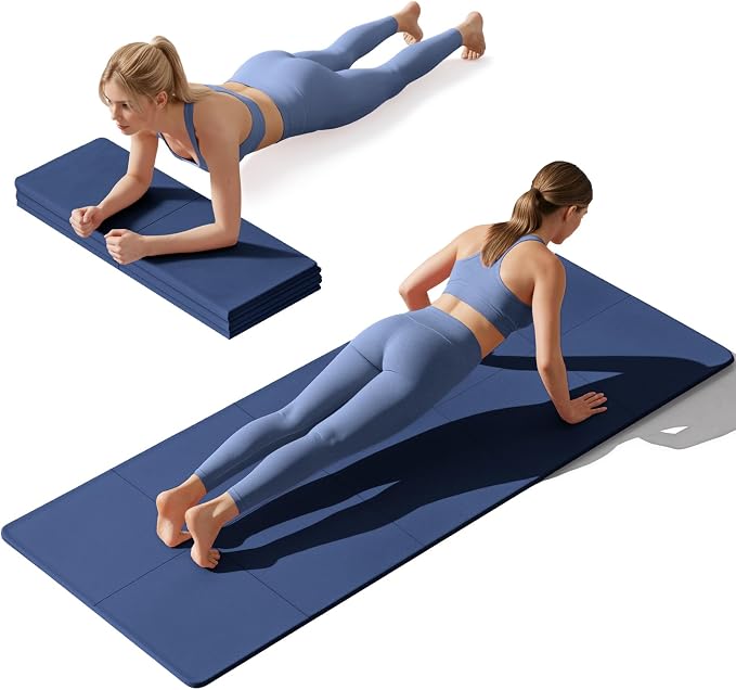 Foldable Yoga Mat Non Slip, Pilates Fitness Mats, 72" x 24" Extra Width ＆ Thick, Anti-Tear Exercise Mat with Carrying Strap and Bag, Workout Mats for Stretching,Yoga Studio,Gym or Home Workouts