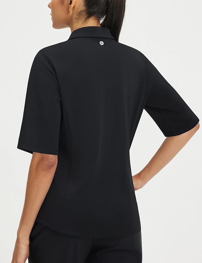baleaf Womens Golf Shirts Half Sleeve Elbow Length Polo Tops | Stretch, Sun Protection UPF 50+, Quick Dry, Breathable, Moisture Wicking, Quarter Zip V Neck, Ideal for Golf Work Casual