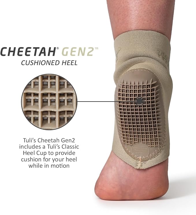 Tuli's Cheetah Gen2, Heel Cup for Sever’s Disease & Heel Pain, Medium | Heel Cup w/ Compression Sleeve & Barefoot Protection for Gymnasts and Dancers with Sever’s Disease & Heel Pain