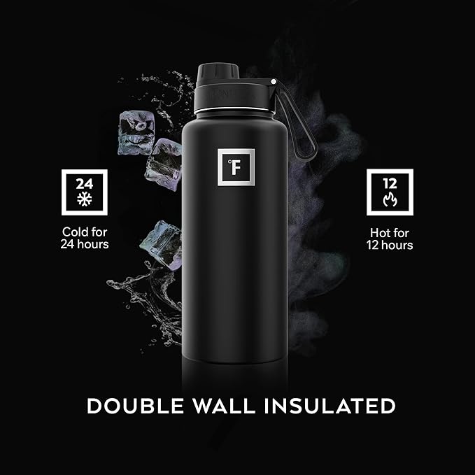IRON °FLASK 32 oz Wide Mouth Water Bottle with Spout | Insulated Stainless Steel Sports Water Bottle with Leakproof Spout Lid - BPA Free, Cold 24 Hrs, Sweat Free (Dark Night)