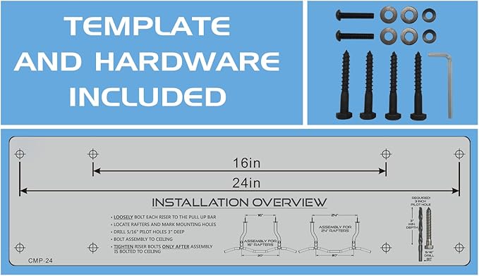 Ceiling Mount Pull Up Bar with Reversible Risers for 16 and 24 Inch Joists with Optimum Grip Spacing by Ultimate Body Press