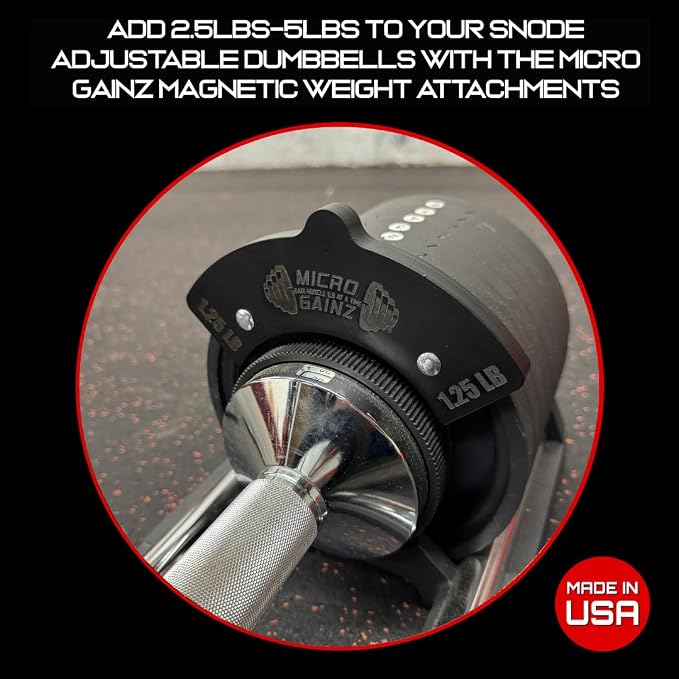 Micro Gainz 1.25LB Magnetic Weight Attachment for Snode Adjustable Dumbbells, Choose 4 or 8 Piece Magnetic Weight Plates, Ideal for Micro Loading Dumbbells, Made in USA