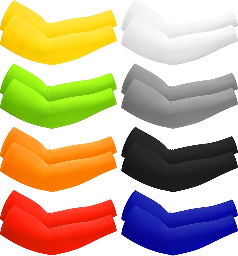 Mudder 8 Pairs UV Sun Protection Cooling Arm Sleeves for Men Women Youth Silk Compression Arm Cover Breathable Outdoors Sport
