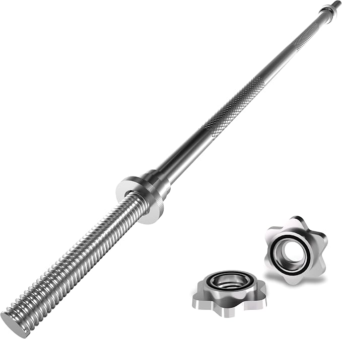 47 Inch Straight Barbell Bar - 1 inch Standard Weight Lifting Bar for Home Gym Strength Training - 480 LB Capacity for Deadlift, Hip Thrust, Bicep Curl, Lunge & Row - Includes 2 Locknuts