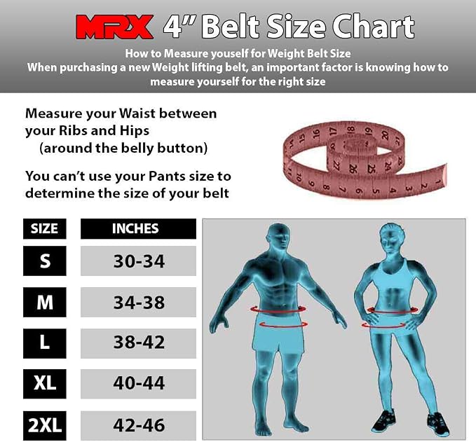 MRX Weight Lifting Belt - 4 Inches Wide 8mm Thick Padded Back Support with Flexible Ultralight Foam Powerlifting Belts Heavy Duty Deadlifts Workout Squats Exercise & Lifting Belt for Men & Women