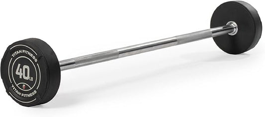 Titan Fitness Rubber Curl Fixed Barbells, Pre-Loaded Weight Bar for Strength Training & Weightlifting