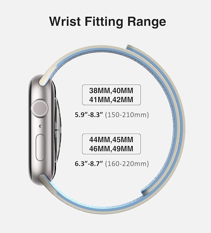 Magnetic Silicone Band Compatible with Apple Watch Band 42mm 41mm 40mm 38mm Series 11 10 9 8 7 6 5 4 3 & SE 3/2/1 Strong Magnetic Clasp, Waterproof & Adjustable (White + Blue)