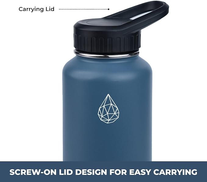 37 oz Insulated Water Bottles with Twist Cap, Keep Cold 24H, Leak-Proof, BPA-Free, Double Wall Stainless Steel Water Flask for Sports, Gym, Travel, and School (Dark Blue)