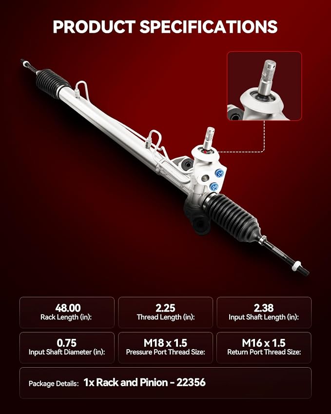 Torchbeam Power Steering Rack & Pinion Assembly Fit for 2001 2002 2003 2004 Sebring/Stratus, Hydraulic System Steering, Replaces OEM 22-356