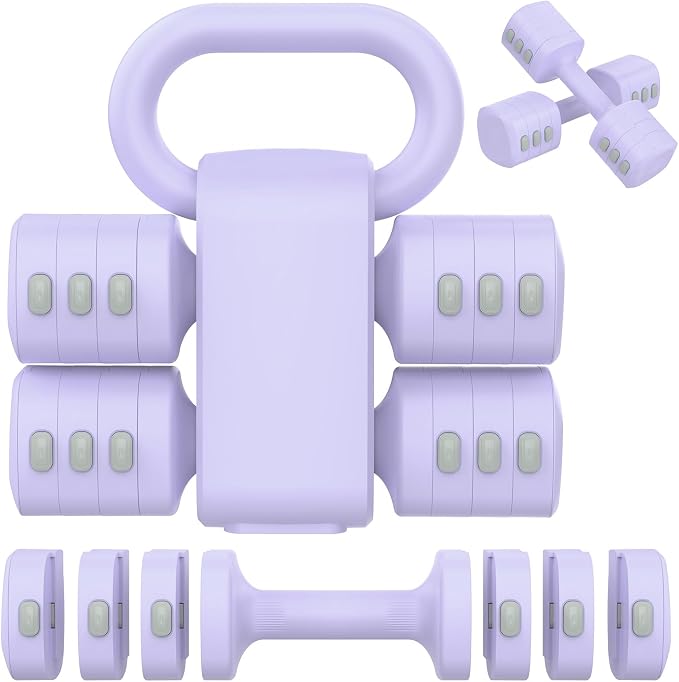 Hezeyferg Adjustable Dumbbell Set, 2-in-1 Hand Weights with Kettlebell Form | 4-Level 2.2-5.5lb Each, Dual-Button Locking, for Women Men Beginners Home Gym, Portable & Space-Efficient, Full Body Workout