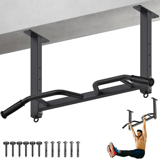 Kipika 32" Ceiling Mounted Pull Up Bar - Heavy Duty, Highly Adjustable, Multifunctional Chin Up Bar - Home Gym System with Punching Bag Hanger and Resistance Bands Training