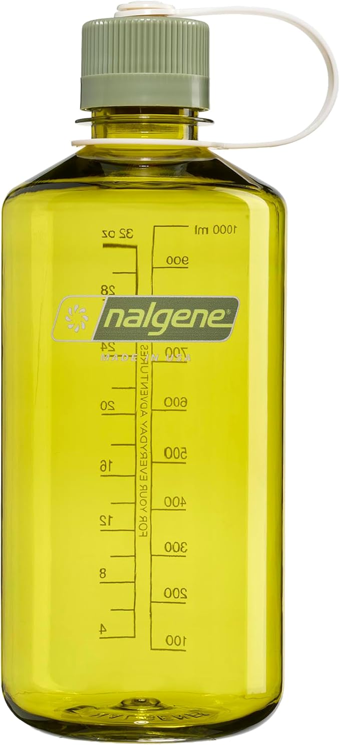 Nalgene 32 oz Narrow Mouth Water Bottle, Thrill & Motion, Endive w/Oil Green