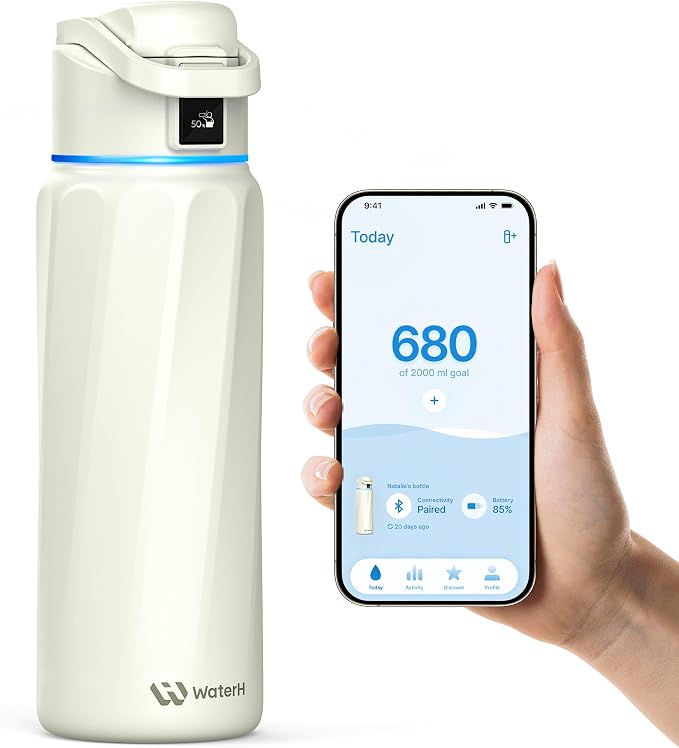 WaterH BOOST Smart Water Bottle Tracker with Reminder to Drink Water, 32oz | Double Wall Vacuum Insulated Stainless Steel, BPA-Free, Leakproof, Smart App Tracking, Travel-Friendly Wide Mouth for Office