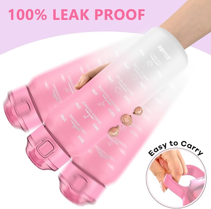 SLUXKE 17oz Insulated water bottles with 2 Lids (Straw and Chug Lid), 18/10 Stainless Steel Water Bottle BPA Free, Double Wall Vacuum Wide Mouth Insulated for Men, Women & Kids PINK WHITE