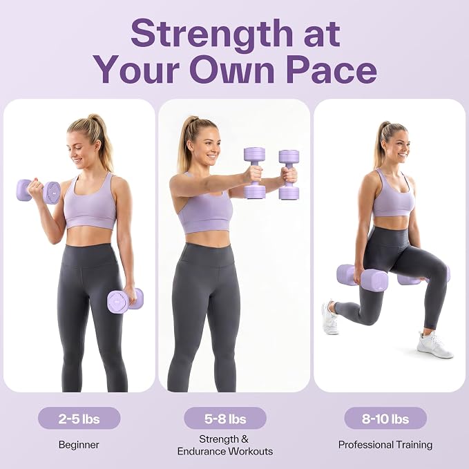 Adjustable Dumbbell Set of 2: Sportneer 4 in 1 Free Weights Dumbbells Set for Women, Hand Weights for Women at Home, Available in 5 lb × 2 and 10 lb × 2 Sets with Soft Rubber Handle for Home Gym Exercise Training