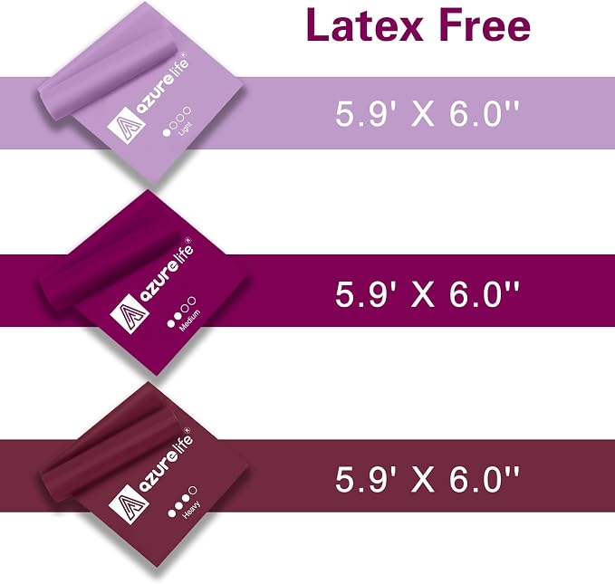 A AZURELIFE Resistance Bands,Professional Long Non-Latex Elastic Stretch Bands,Exercise Bands for Physical Therapy, Yoga, Pilates, Rehab, at-Home or The Gym Workouts, Strength Training