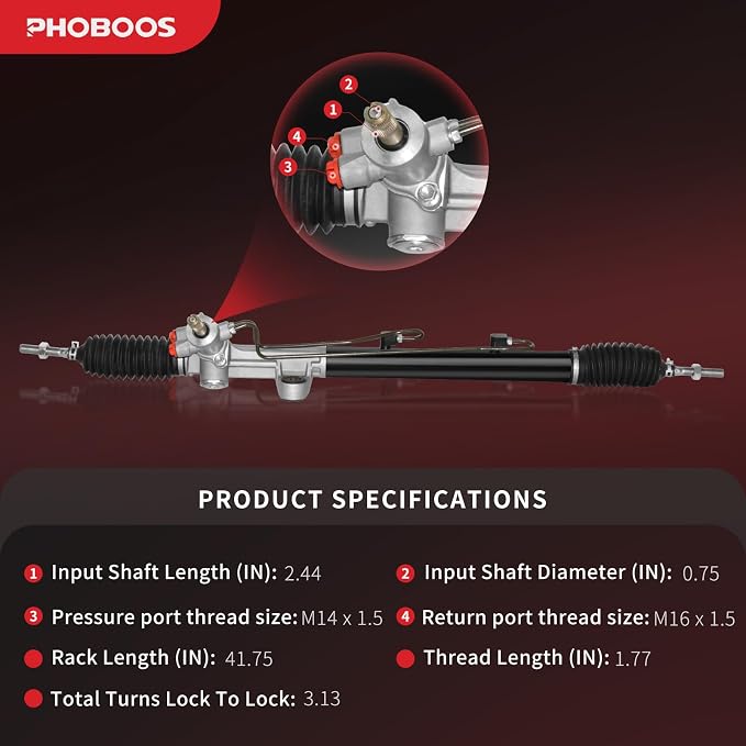 PHOBOOS Hydraulic Power Steering Rack and Pinion Assembly Compatible with Honda Accord 1998-2002 2.3L, 3.0L, Acura CL 2001-2003 3.2L, New Unit, Leak Resistance, Direct Fit, Ref. 26-1797