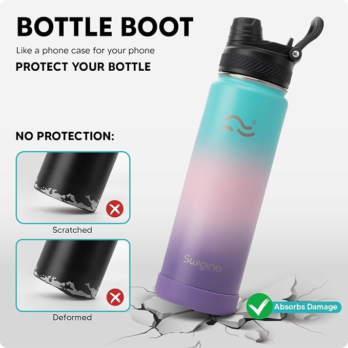 Swigina Insulated Water Bottle with Boot (Keep 36 hrs Cold) BPA Free, 24 oz