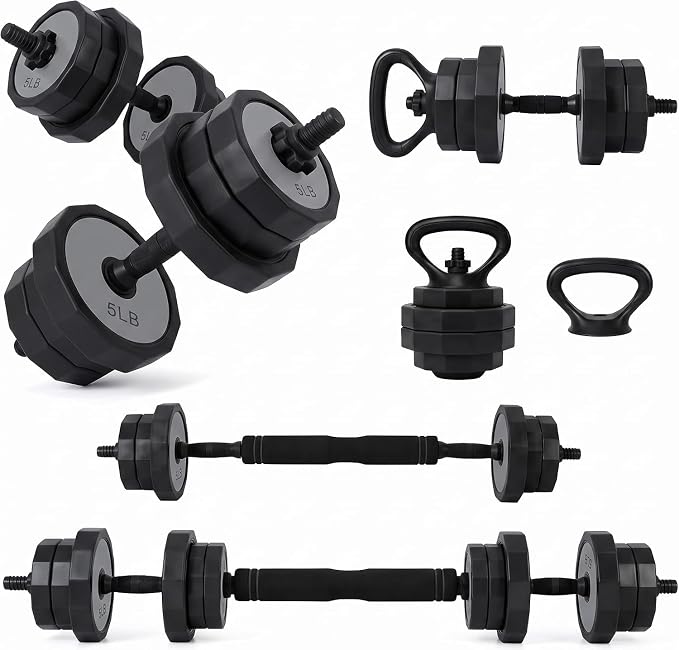 Garvee Adjustable Dumbbells Set 45/65/85 Lbs, 3 In 1 Weight Dumbbell Set | Adjustable Free Weights Set Used As Kettlebells, Barbells, Dumbbells with Barbell Connector & Kettlebell for Home Gym