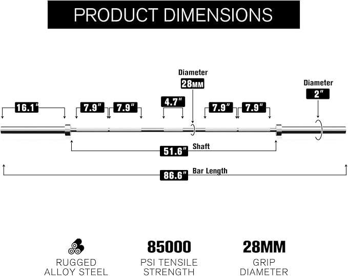 RitFit Elite 7ft Olympic Barbell, Robust 45lb Barbell for Weightlifting and Powerlifting, Superior Olympic Bar with Exceptional 500lbs Load Capacity, Weight Bar for 2” Standard Plates