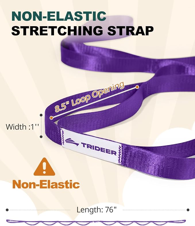 Trideer Non-Elastic Stretching Strap with Loops for Physical Therapy & Rehab, Knee Hip Leg ROM Post-Surgery, Yoga Strap for Stretching, Leg Lifter Strap Mobility Aid, Hamstring Calf Back