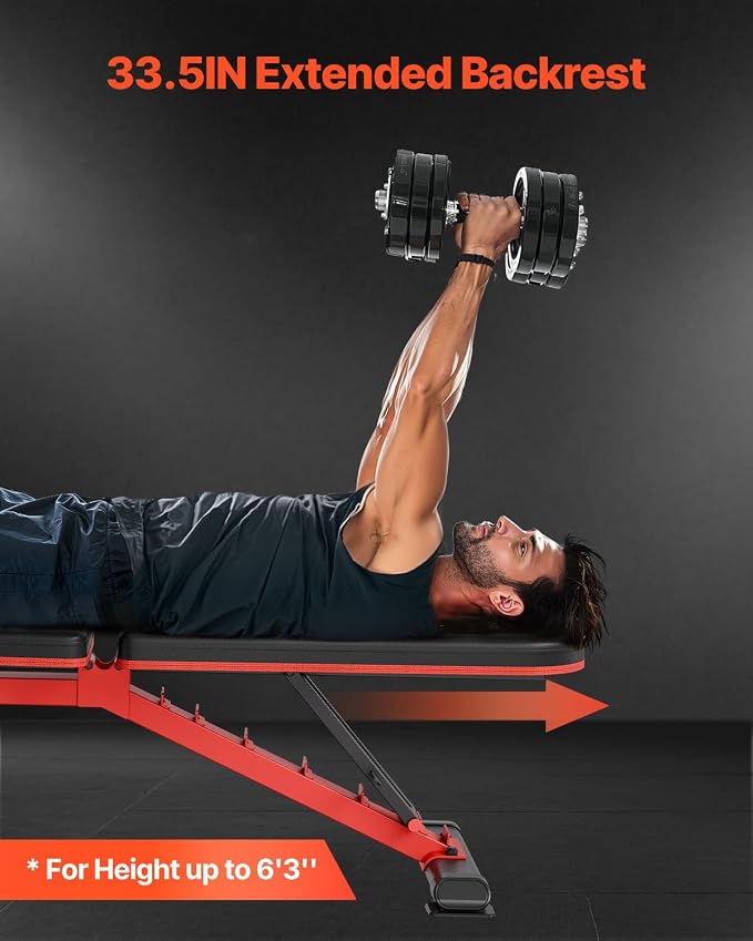 VEVOR Weight Bench, 1200lbs Heavy Duty Stable Weight Bench Press for Full Body Workout, Adjustable Exercise Sit up Bench for Home Gym Strength Training, Flat Bench with Quick Folding & Fast Adjustment